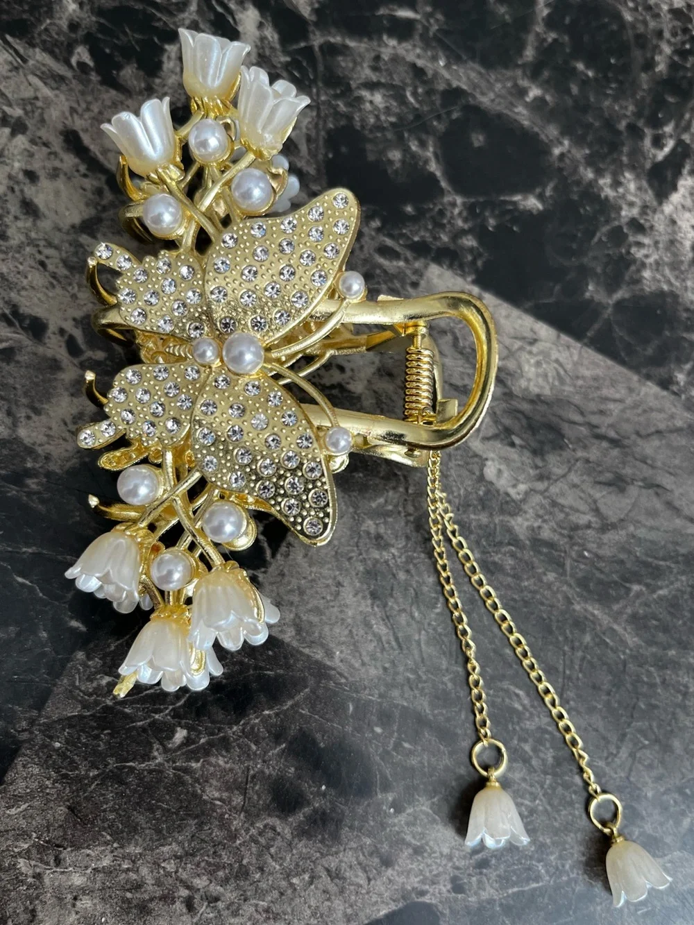 Gold Butterfly Pearl Flower Hair Claw Clip Elegant Women's Hair Claw Set of 2